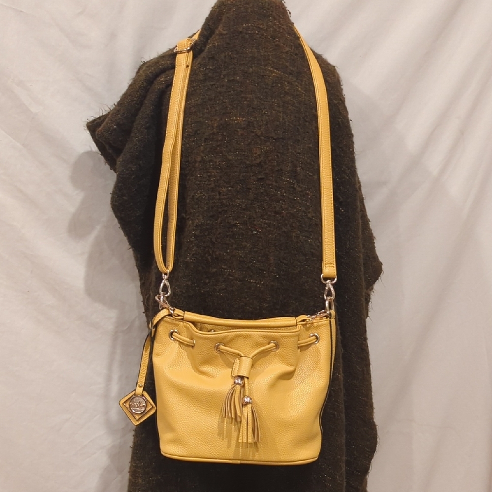 Yellow Faux Leather Crossbody/Hand Bag with Tassels and 2 Removable Straps